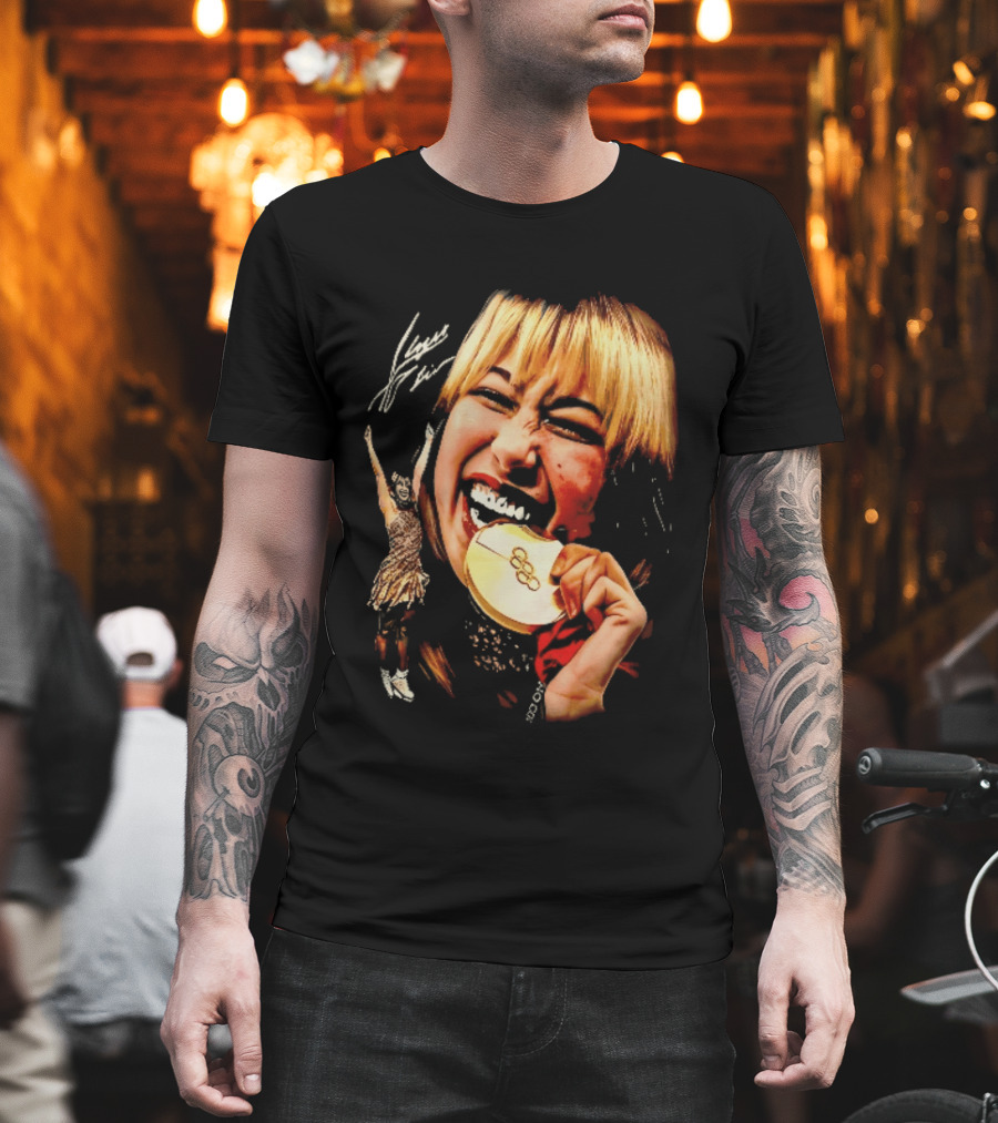 Tara Lipinski Olympic Gold Medal Celebration Iconic Figure Skater Image T-Shirt
