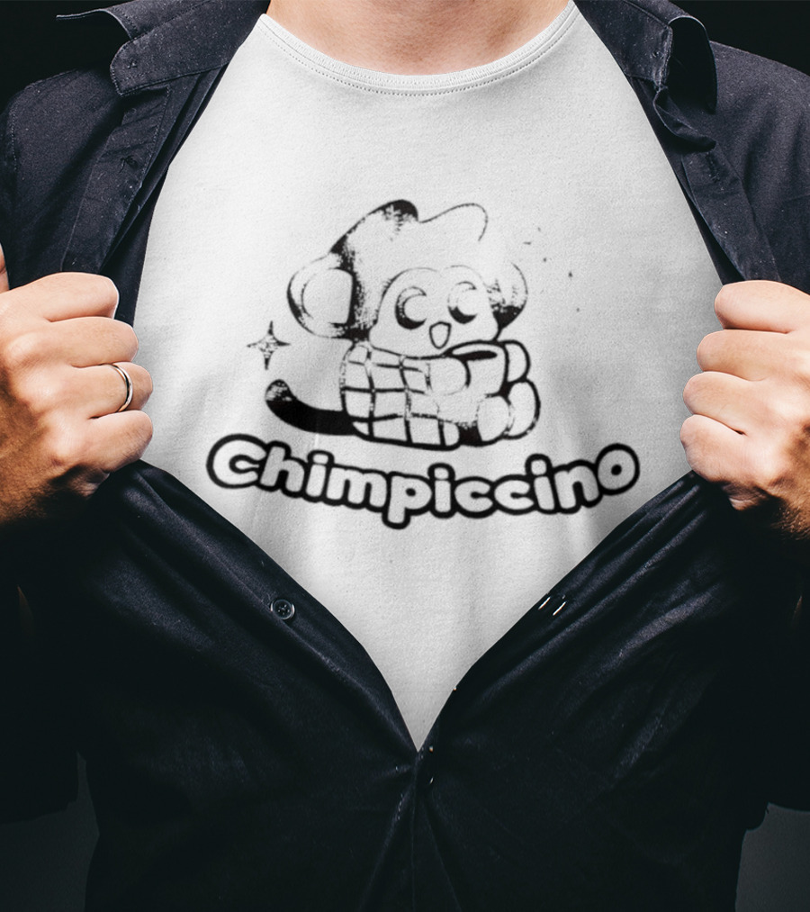 Chimpiccino Cartoon Chimpanzee Plaid Blanket Coffee Cup Cozy Distressed T-Shirt