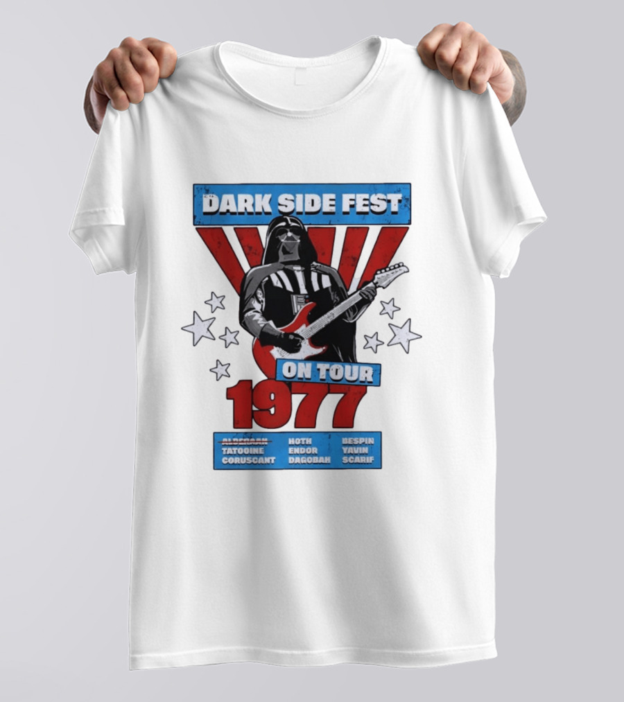 Darth Vader Dark Side Fest On Tour 1977 Tatooine Coruscant Hoth Endor Dagobah Bespin Yavin Scarif T-Shirt