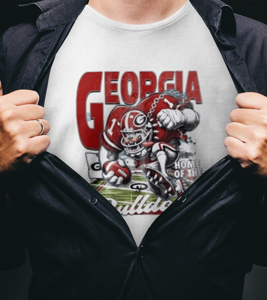 Georgia Bulldogs Football Cartoon Running Home Of The Bulldogs T-Shirt