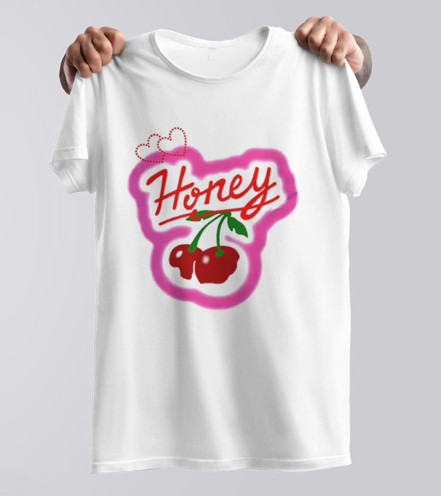 Honey Cherry Fruit Hearts Pink Neon T-Shirt