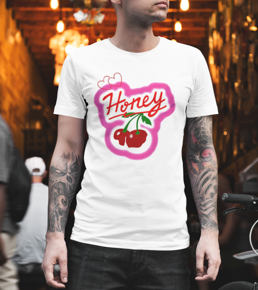 Honey Cherry Fruit Hearts Pink Neon T-Shirt