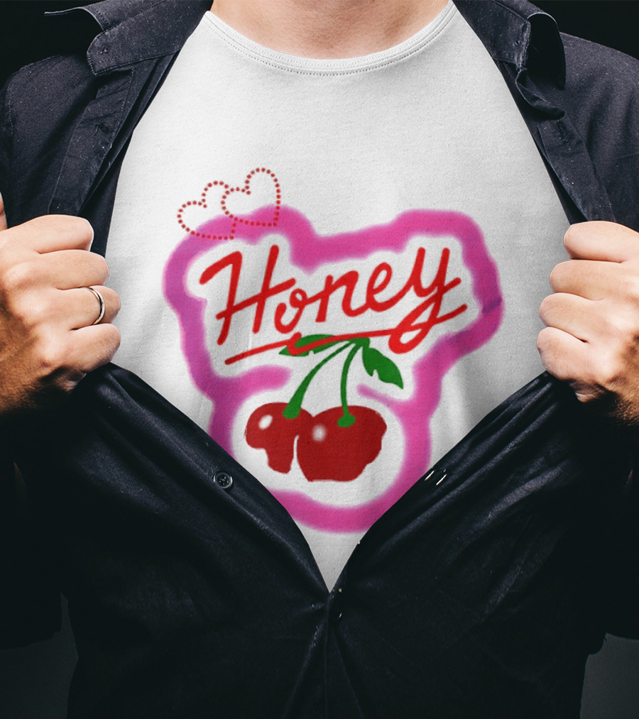 Honey Cherry Fruit Hearts Pink Neon T-Shirt
