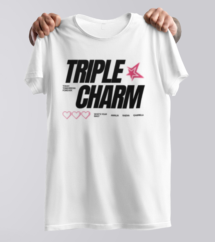 Triple Charm White Hearts Pink Star T-Shirt