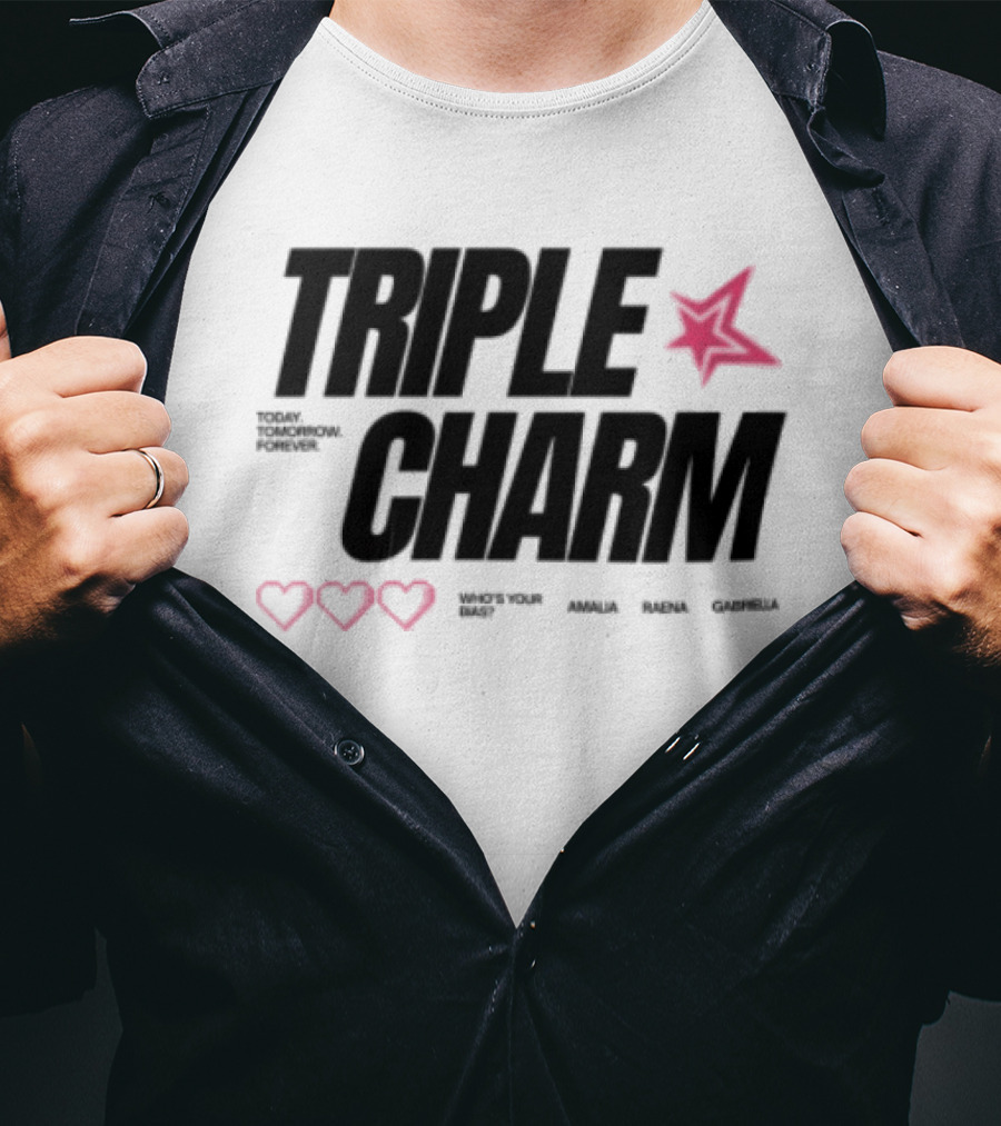 Triple Charm White Hearts Pink Star T-Shirt