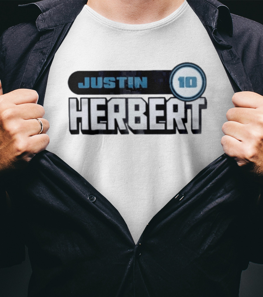 Justin Herbert 10 Blue Rounded Number Block T-Shirt