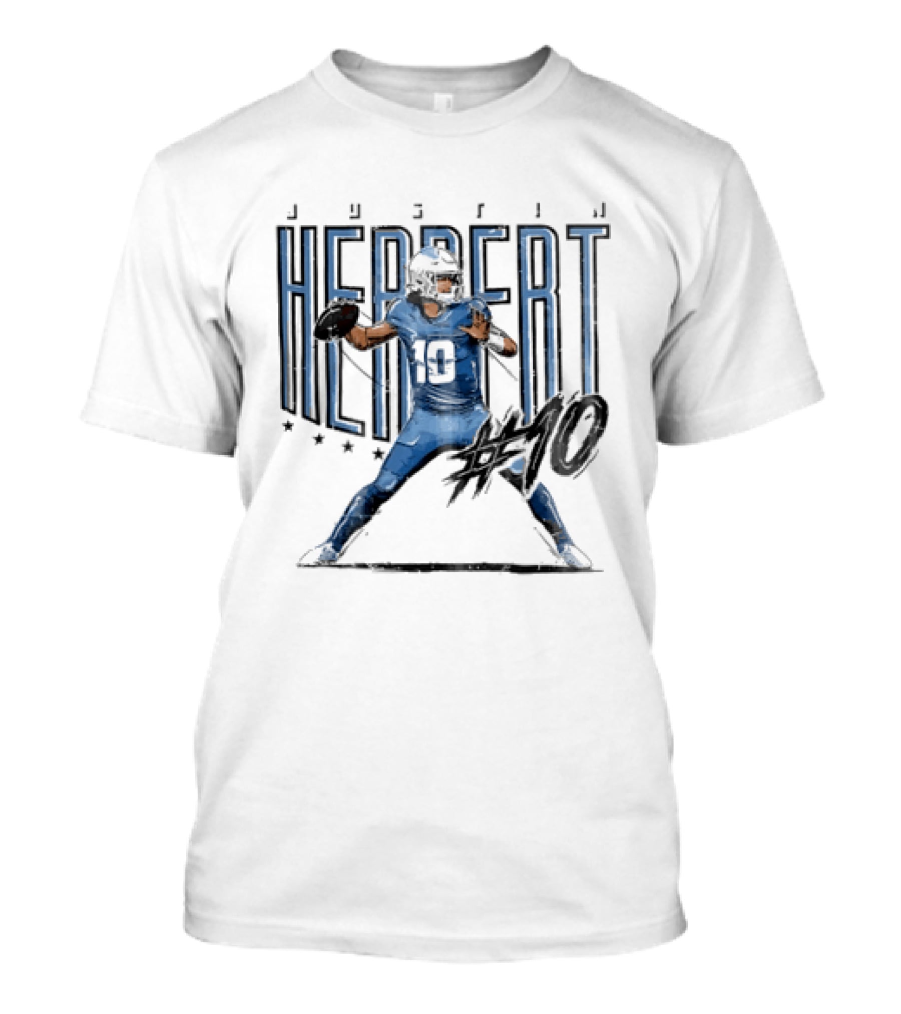 Justin Herbert 10 Quarterback Football Stars Distressed Sketch T-Shirt