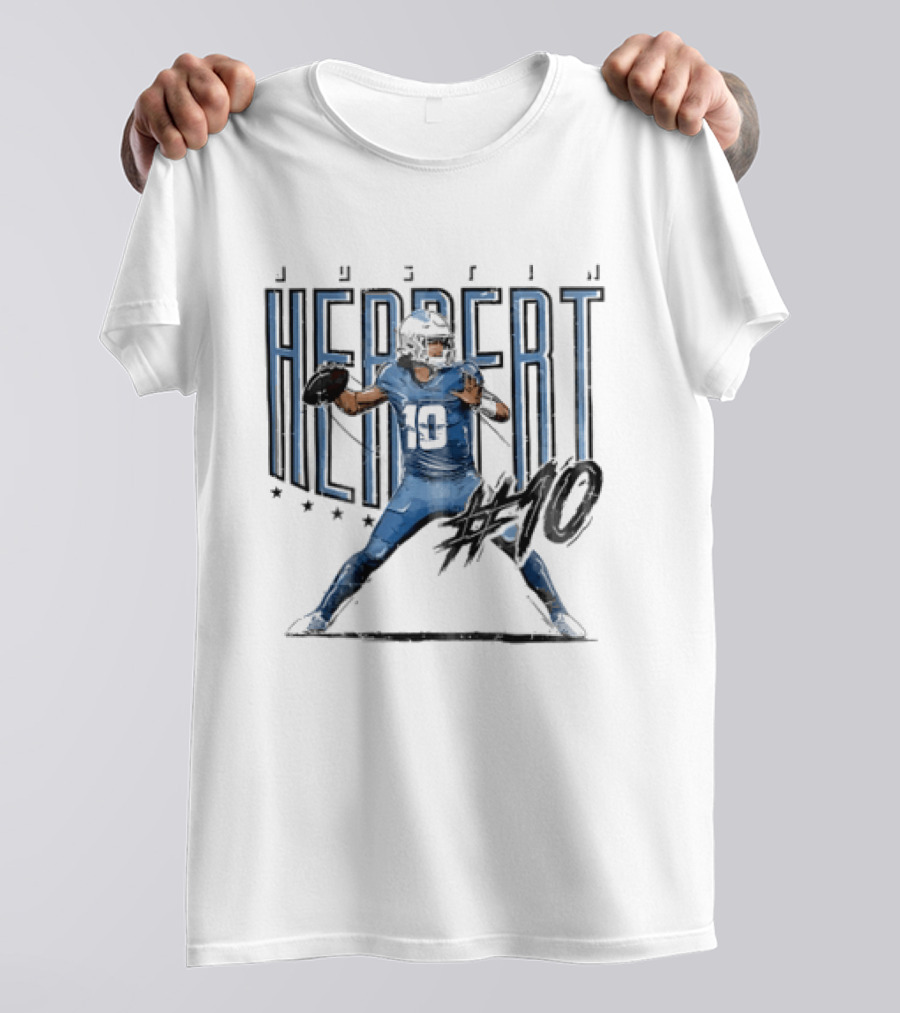 Justin Herbert 10 Quarterback Football Stars Distressed Sketch T-Shirt