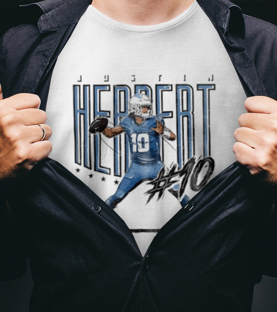 Justin Herbert 10 Quarterback Football Stars Distressed Sketch T-Shirt