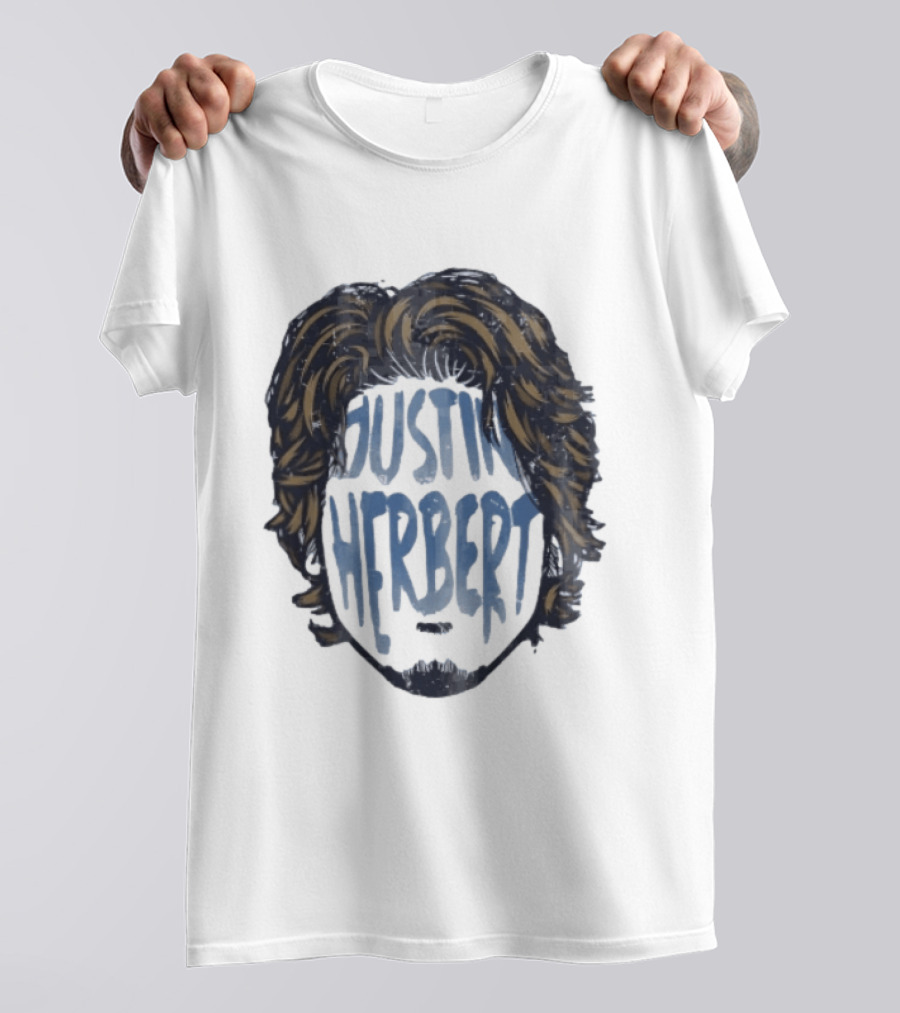 Justin Herbert Distressed Long Hair Beard Head T-Shirt