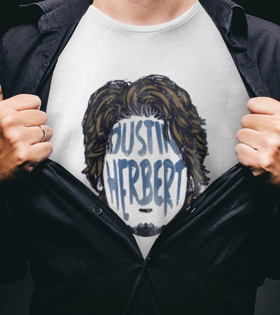 Justin Herbert Distressed Long Hair Beard Head T-Shirt