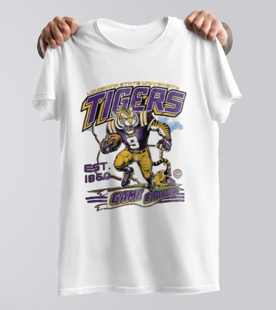 Louisiana State University Tigers Game Changers Est 1860 Football Running Map T-Shirt