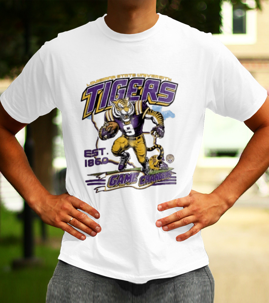 Louisiana State University Tigers Game Changers Est 1860 Football Running Map T-Shirt