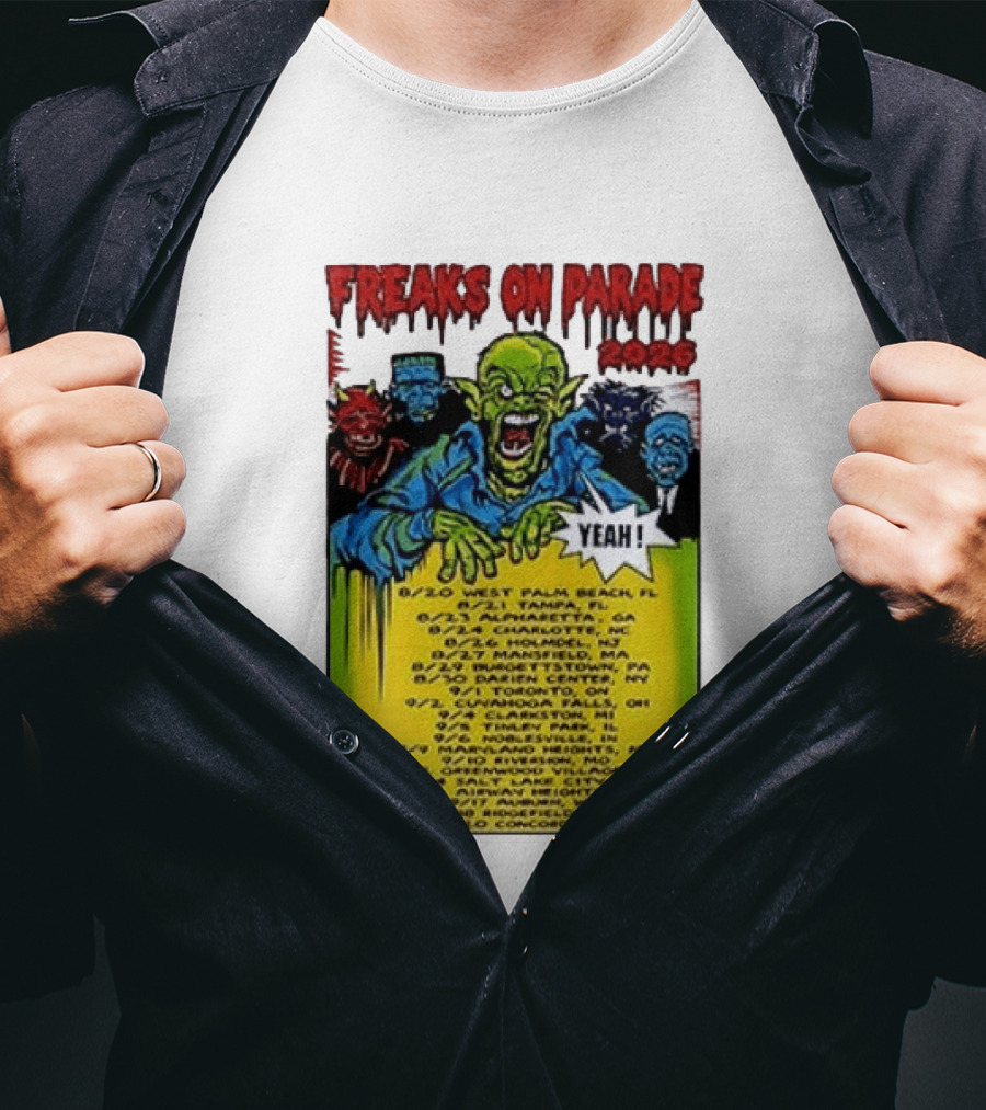 Freaks On Parade Tour 2023 Rob Zombie Dates West Palm Beach Tampa Atlanta Concord T-Shirt