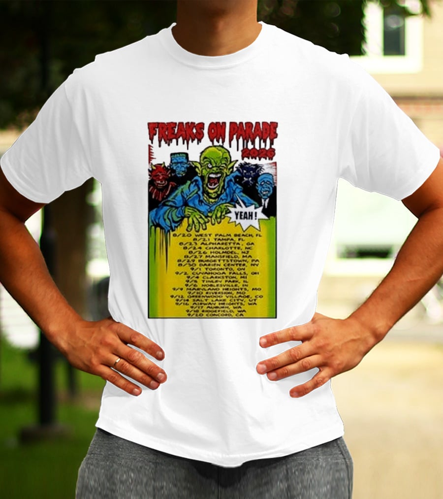 Freaks On Parade Tour 2023 Rob Zombie Dates West Palm Beach Tampa Atlanta Concord T-Shirt