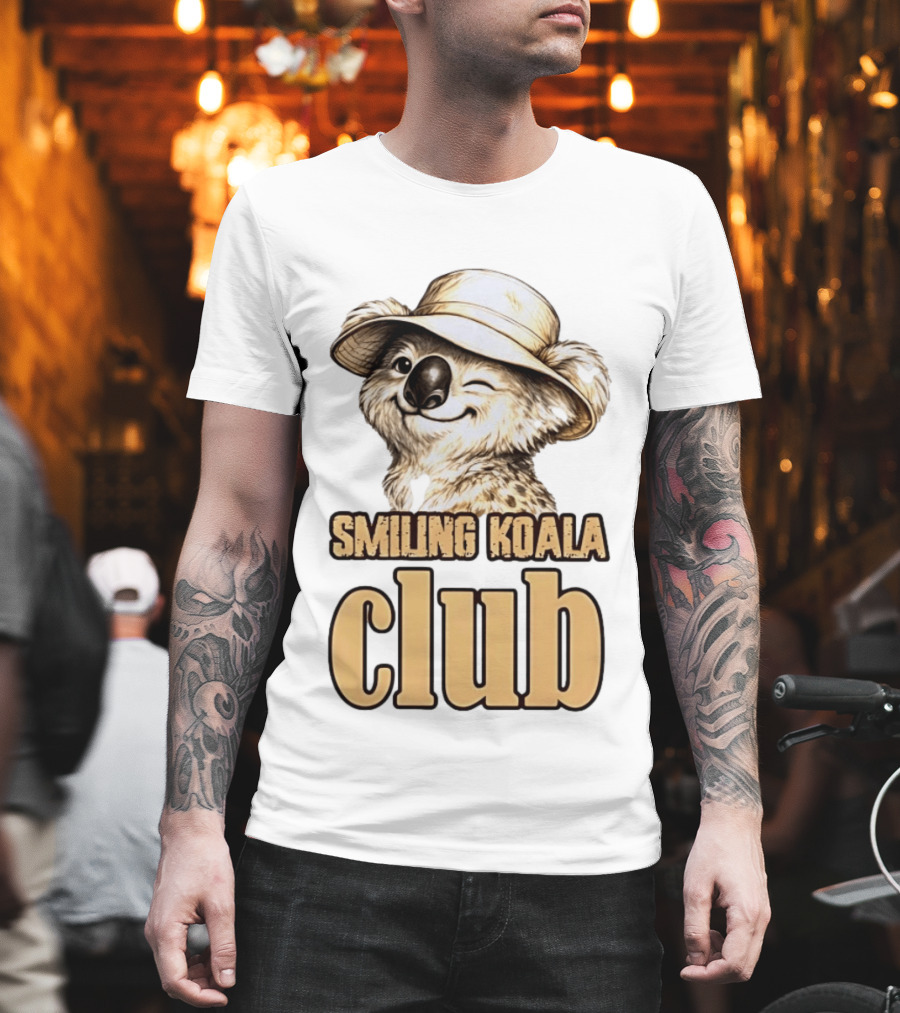Smiling Koala Club Animal Wildlife Winking Koala Wearing Hat T-Shirt