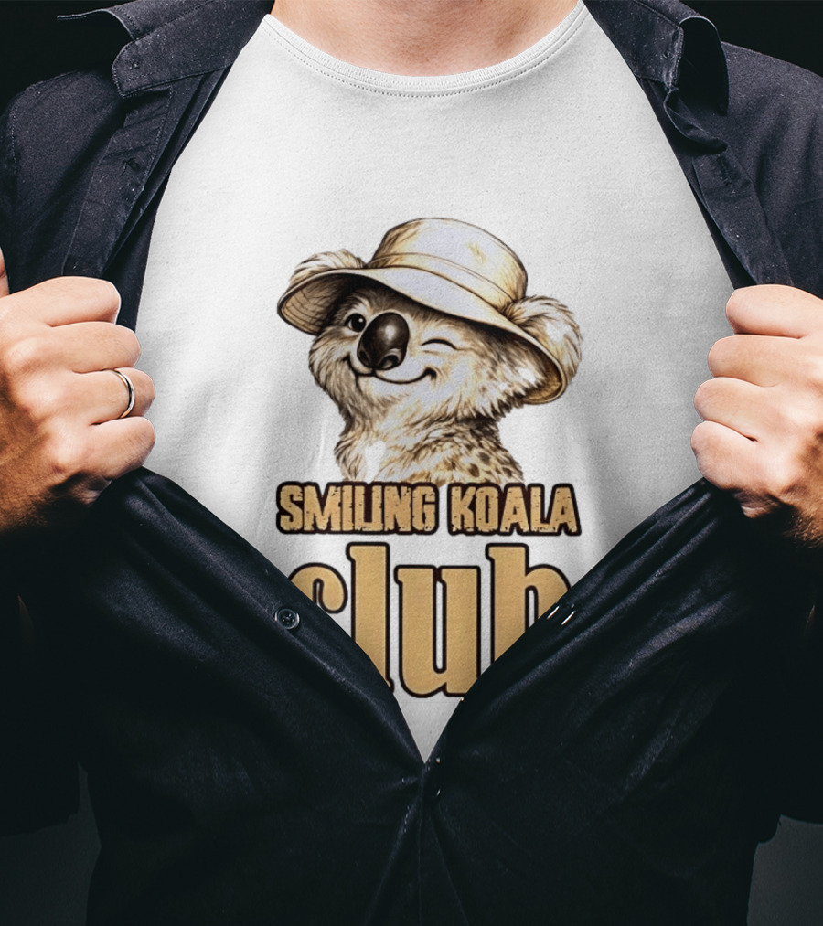 Smiling Koala Club Animal Wildlife Winking Koala Wearing Hat T-Shirt