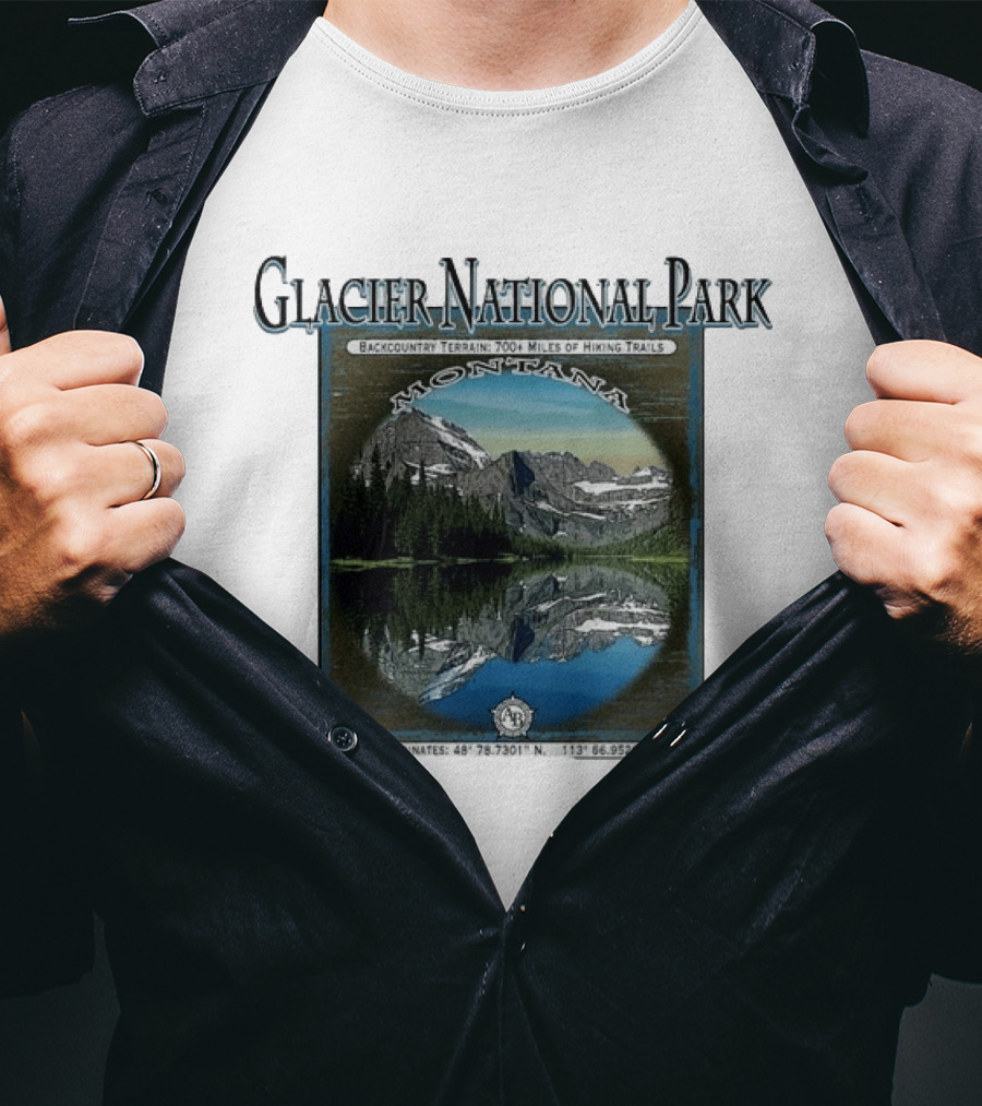Glacier National Park Montana Backcountry Terrain 700 Miles Hiking Trails T-Shirt