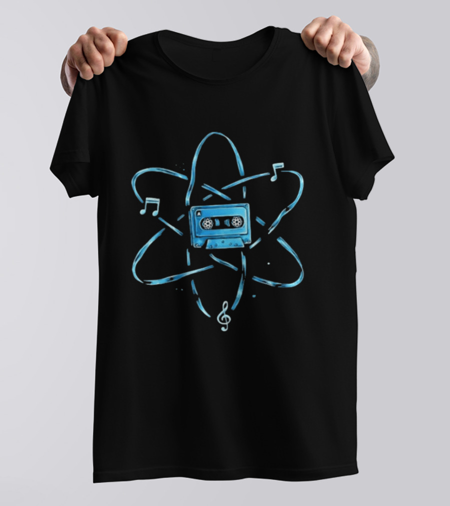 Atomic Cassette Tape Surrounded By Musical Notes And Atomic T-Shirt