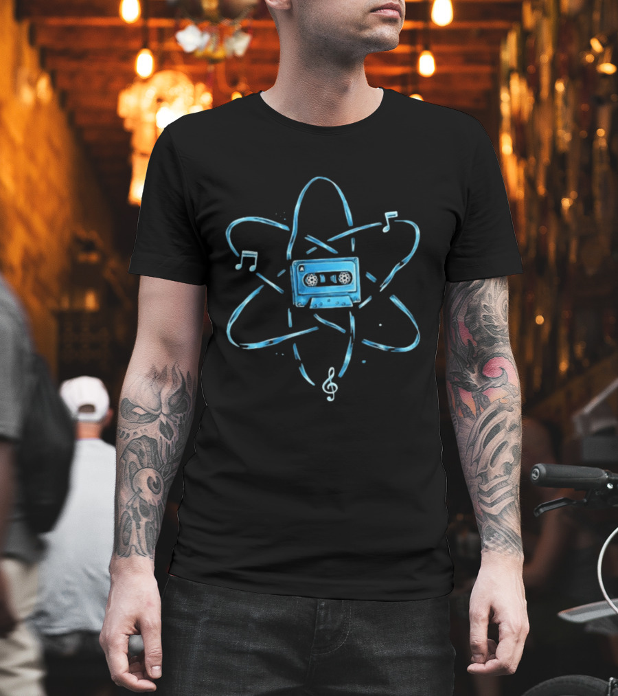 Atomic Cassette Tape Surrounded By Musical Notes And Atomic T-Shirt