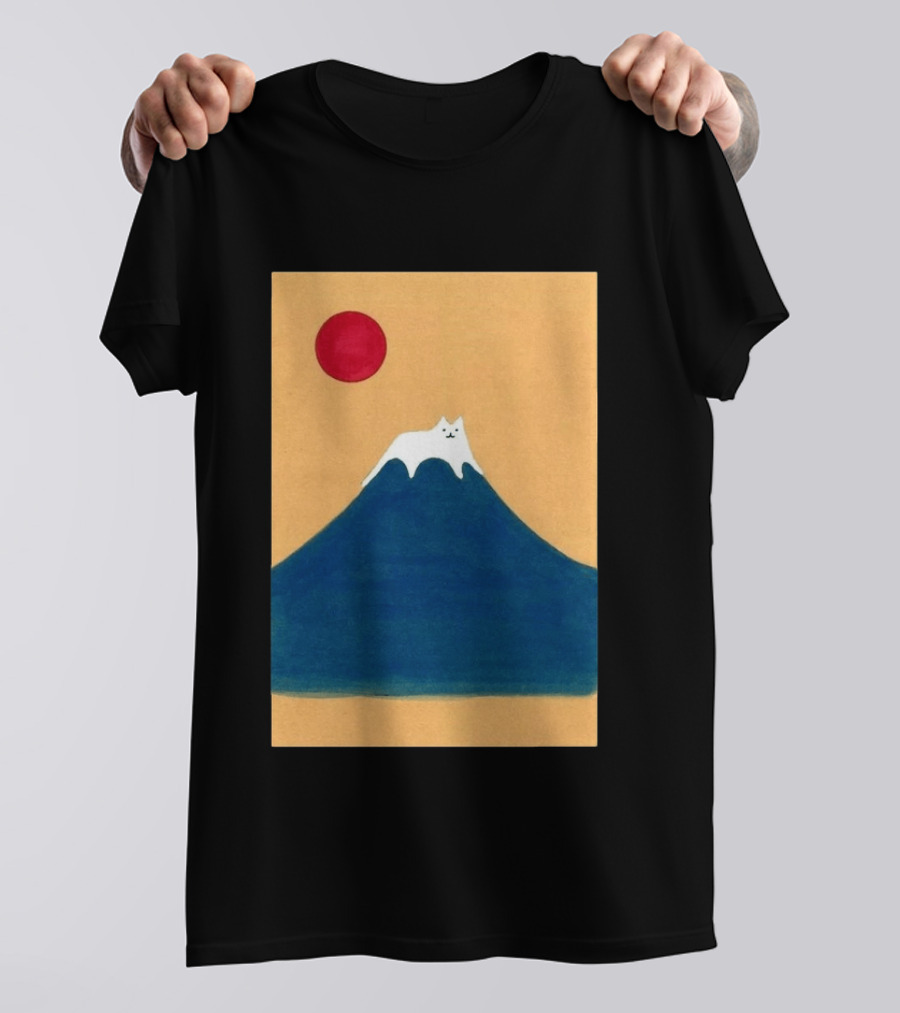 Meow Fuji Cat With Red Sun Illustration Japan T-Shirt