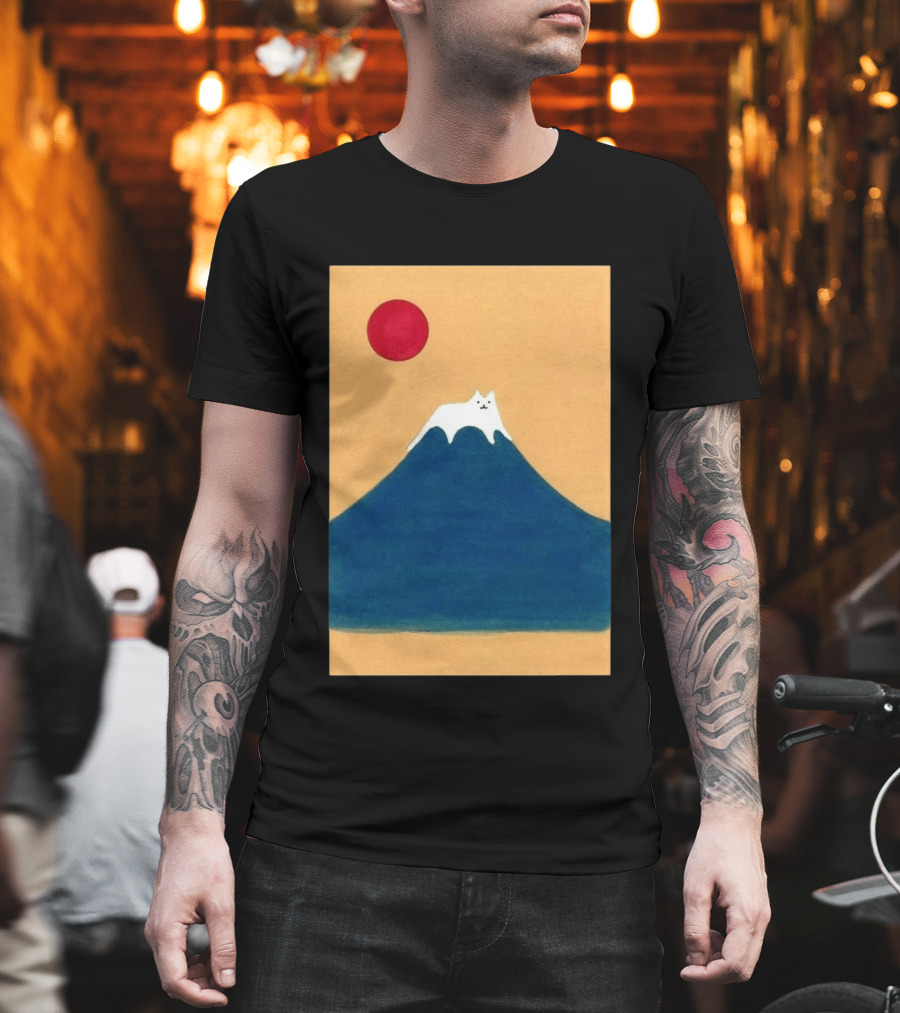 Meow Fuji Cat With Red Sun Illustration Japan T-Shirt
