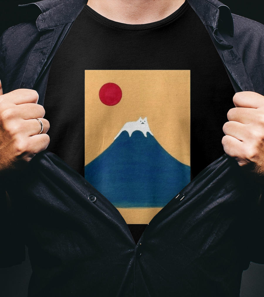 Meow Fuji Cat With Red Sun Illustration Japan T-Shirt