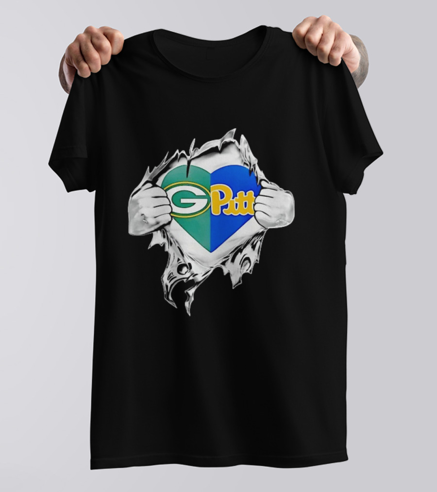 Green Bay Packers Pittsburgh Panthers Superman Heart Rip T-Shirt