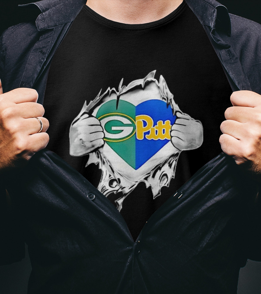 Green Bay Packers Pittsburgh Panthers Superman Heart Rip T-Shirt