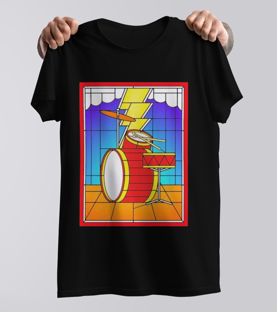 Stained Glass Drum Kit With Lightning Bolt T-Shirt