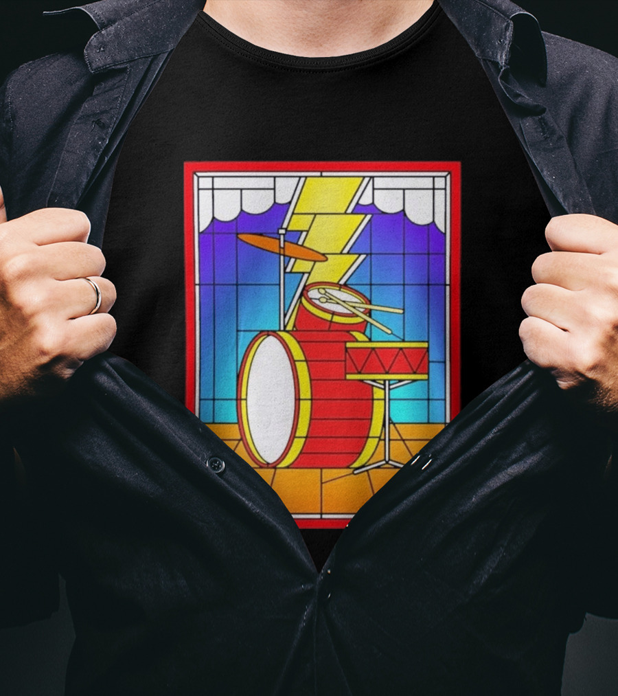 Stained Glass Drum Kit With Lightning Bolt T-Shirt