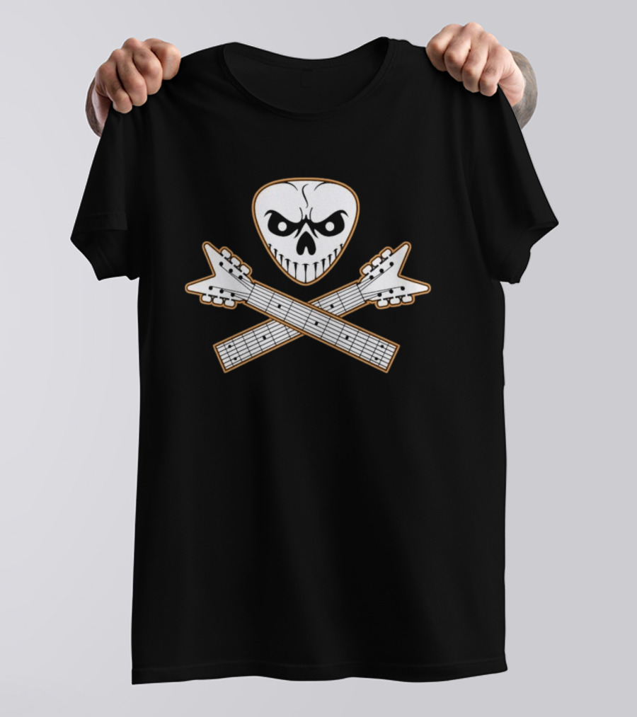Guitar Pick Skull Crossed Guitars Rock Metal Music T-Shirt