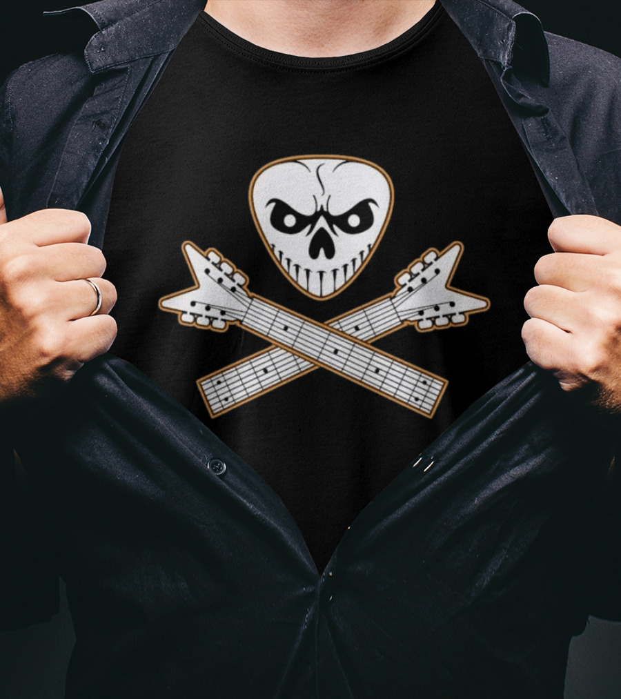 Guitar Pick Skull Crossed Guitars Rock Metal Music T-Shirt