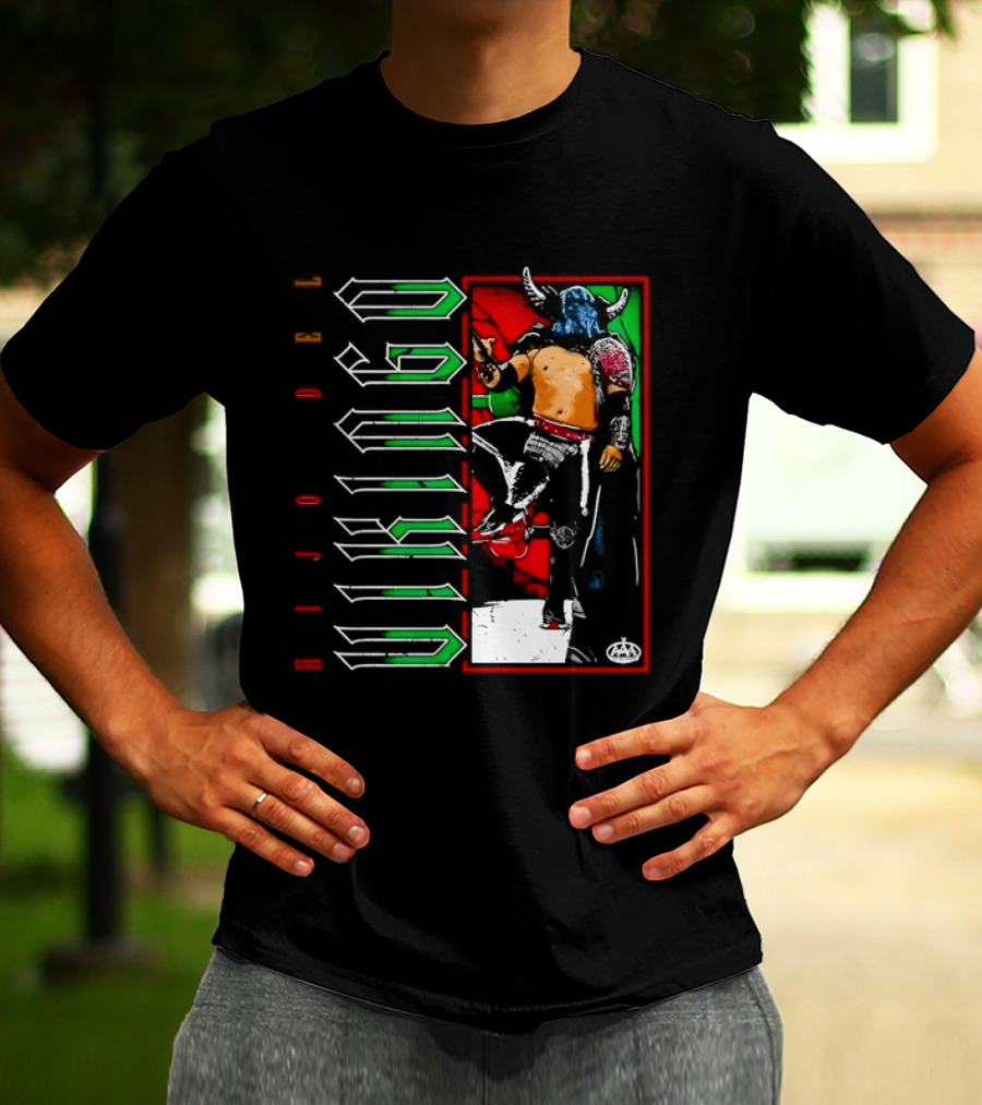 Hijo Del Vikingo Lucha Libre Wrestler Demon Mask Green Red White T-Shirt