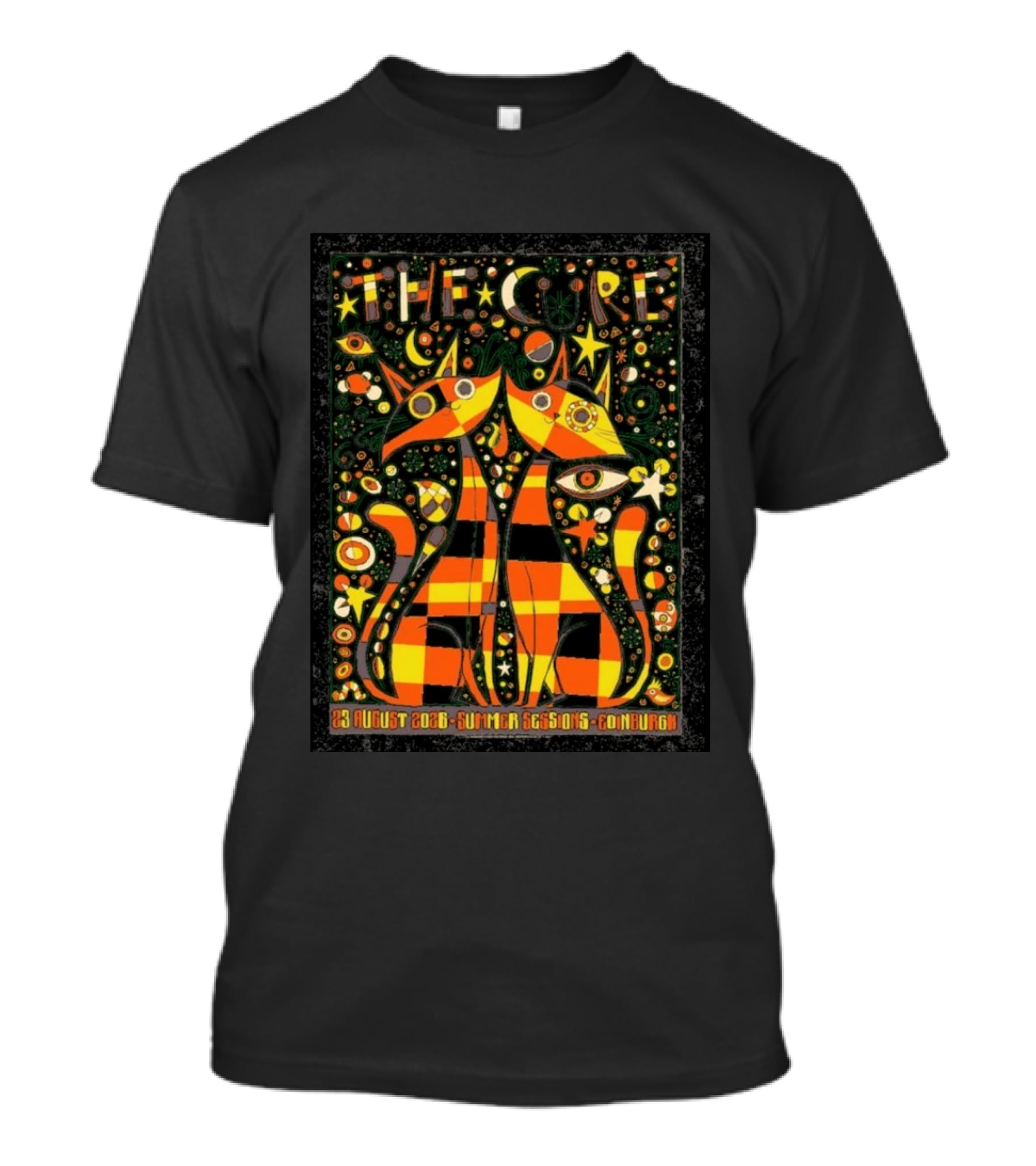 The Cure 23 August 2026 Summer Sessions Edinburgh Psychedelic Cat T-Shirt