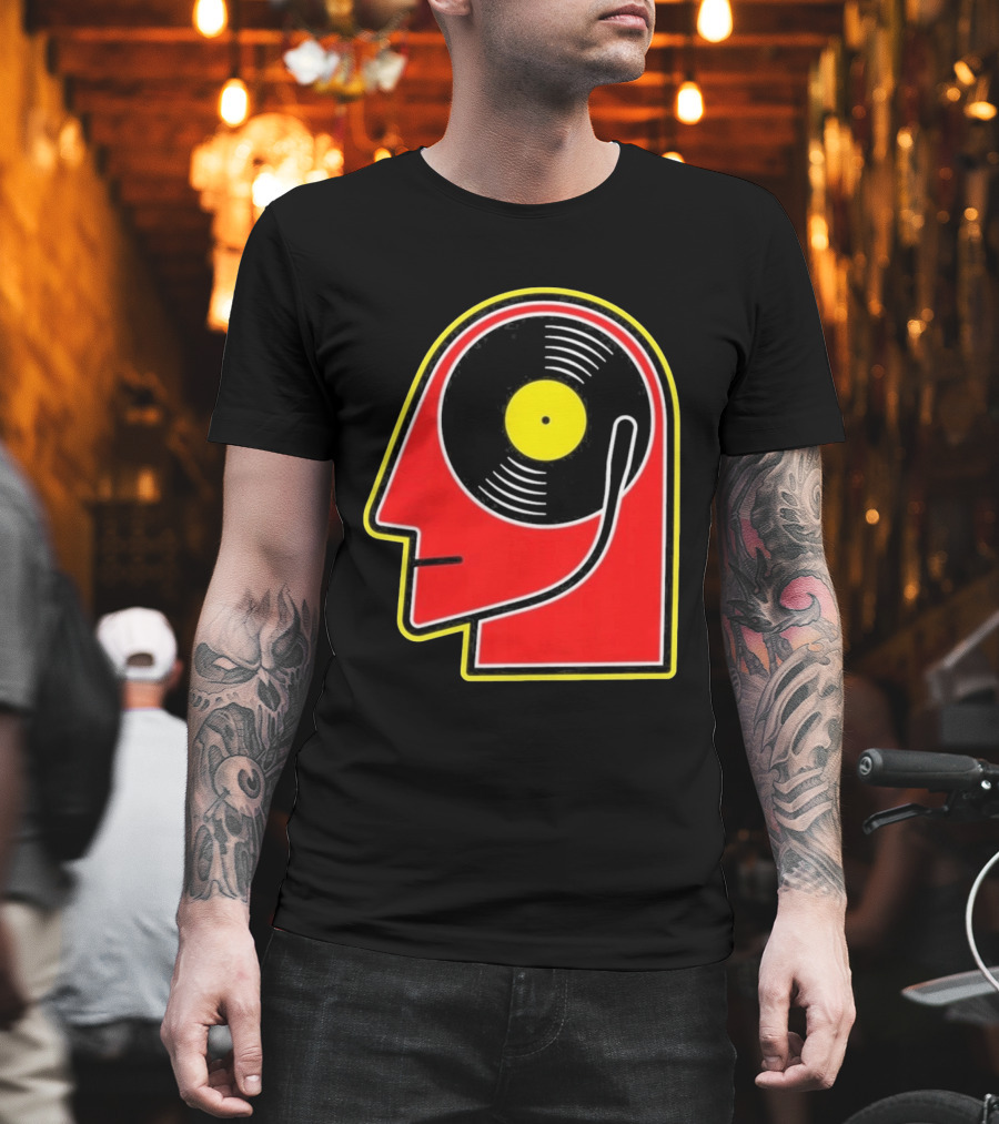 Vinyl Album Head With Record Disc Ear Retro Music T-Shirt