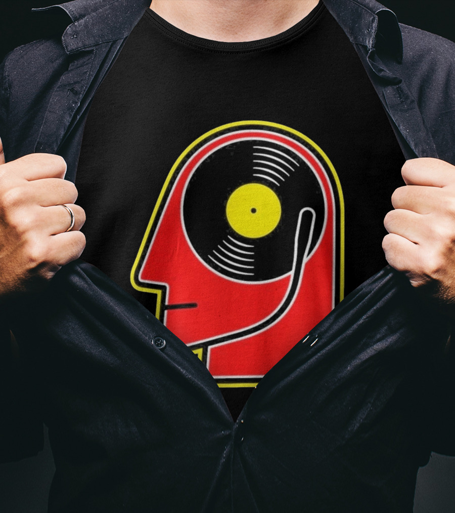 Vinyl Album Head With Record Disc Ear Retro Music T-Shirt