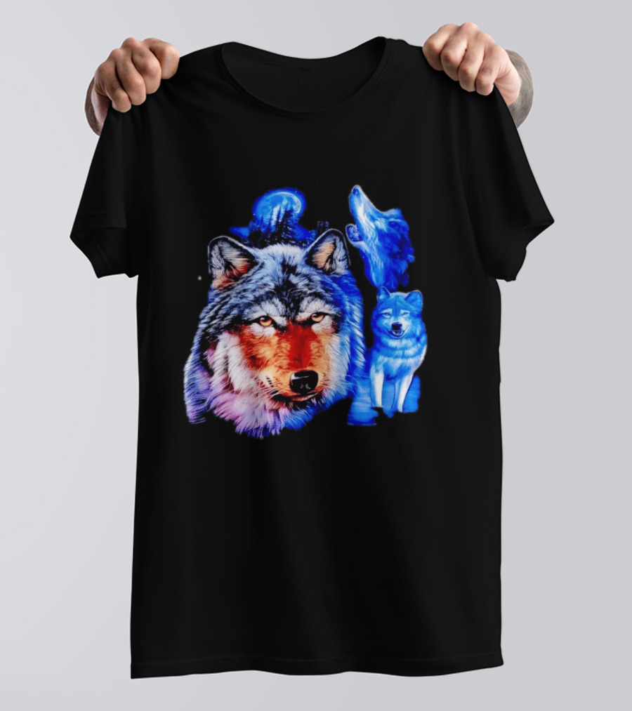 Wild Wolf Pack Moon Night Scene Nature Wildlife Wolves Howling T-Shirt