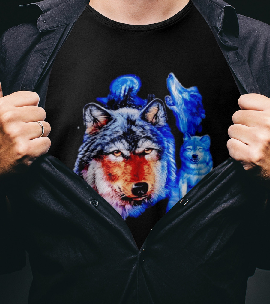 Wild Wolf Pack Moon Night Scene Nature Wildlife Wolves Howling T-Shirt