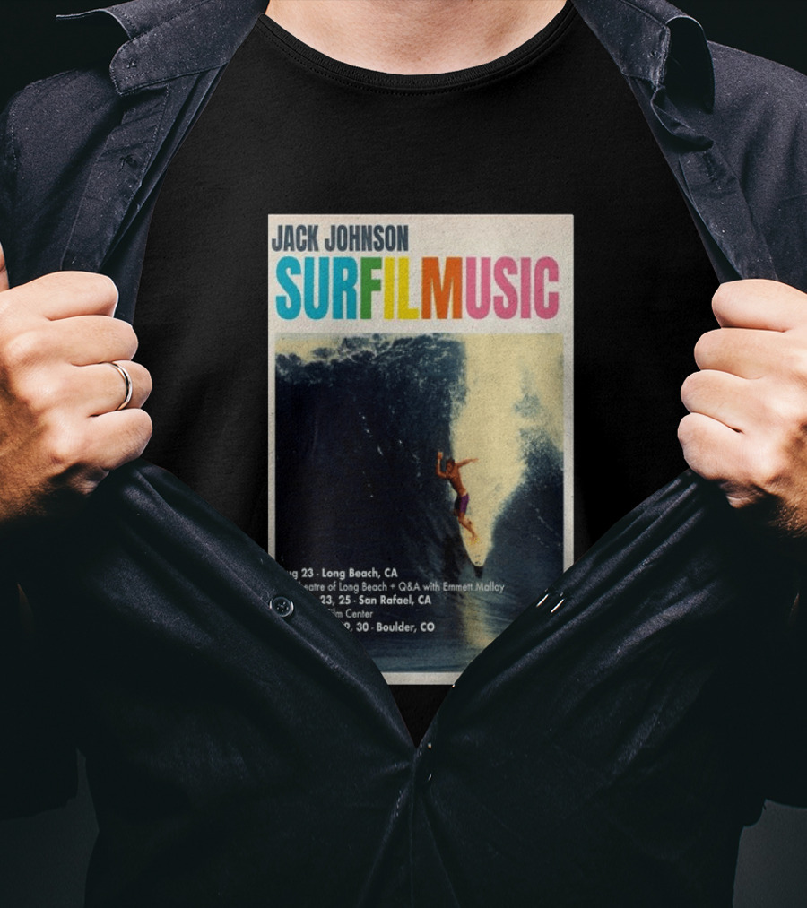 Jack Johnson Surf Film Music Tour Long Beach San Rafael Boulder August 2026 Events T-Shirt