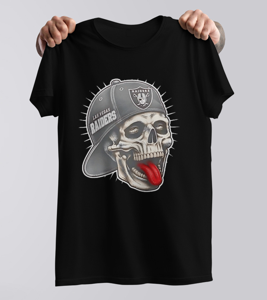 Las Vegas Raiders Skull Tongue Out Cap Raider Nation Football T-Shirt