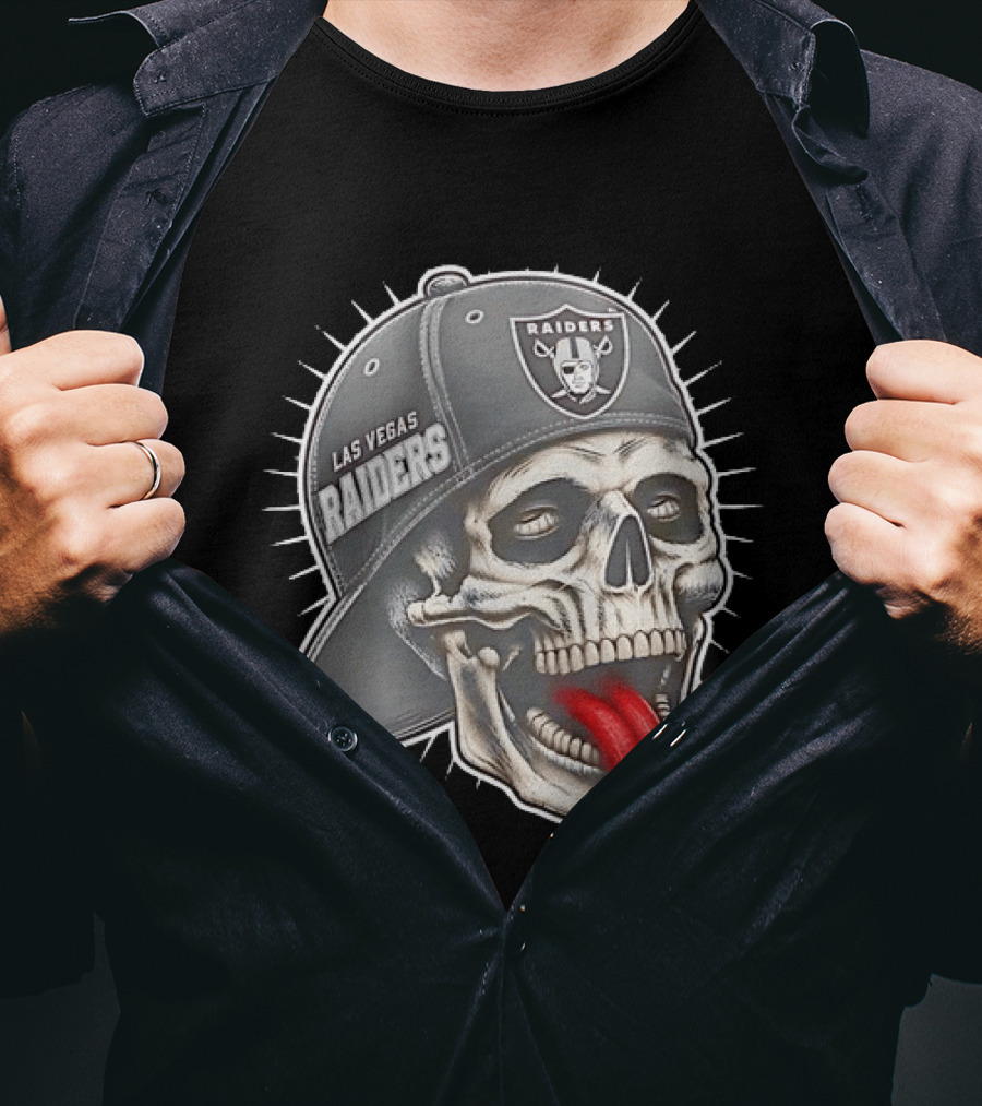Las Vegas Raiders Skull Tongue Out Cap Raider Nation Football T-Shirt
