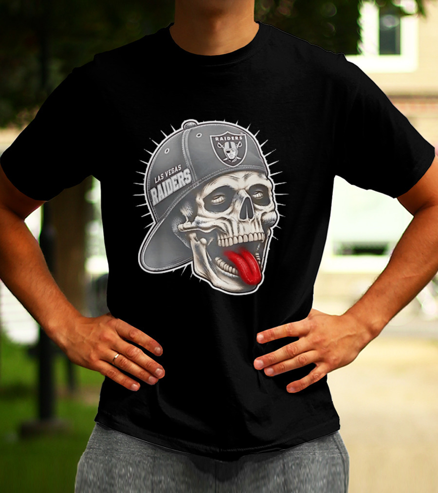 Las Vegas Raiders Skull Tongue Out Cap Raider Nation Football T-Shirt