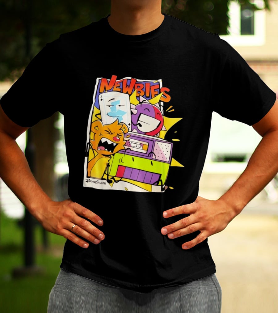 Newbies RaidingSalmon Cartoon Boombox And Cards Explosion T-Shirt