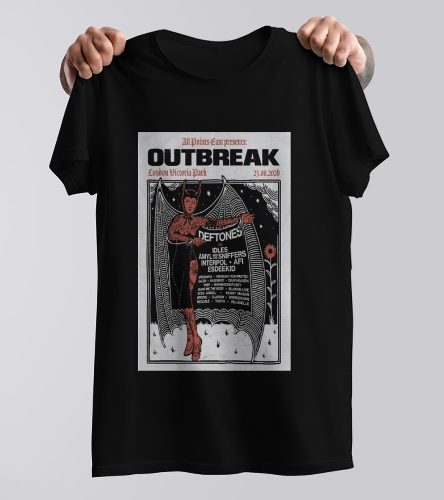 All Points East Presents Outbreak London Victoria Park 25.08.2026 Deftones Idles Amy Sniffers Interpol AFI Esdeekid T-Shirt