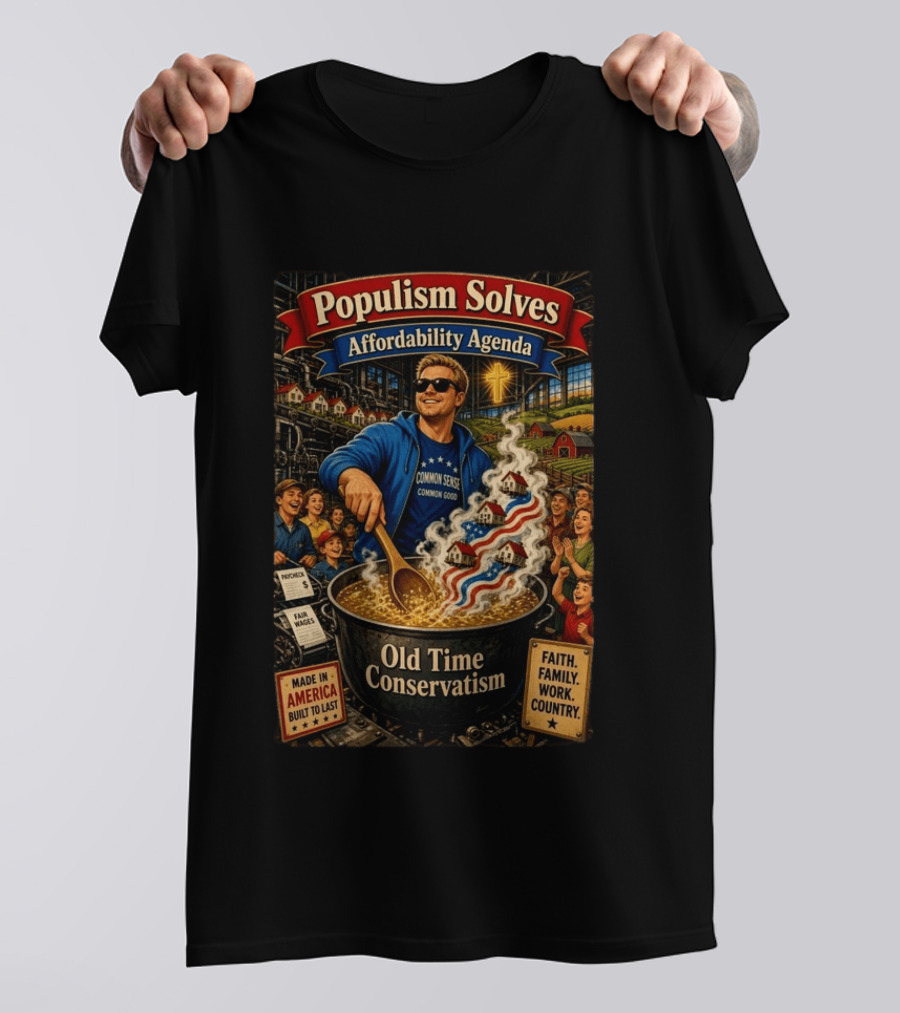 Populism Solves Affordability Agenda Common Sense Good Old Time Conservatism Faith Family Work Country T-Shirt