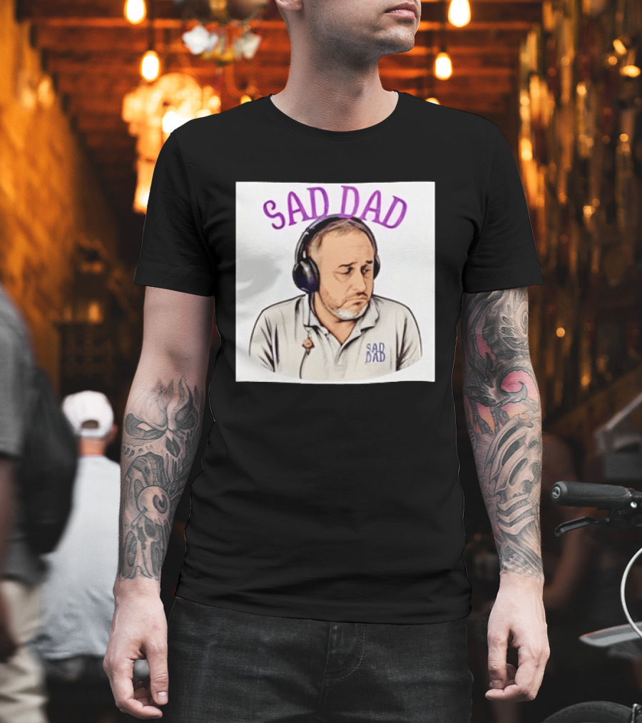 Sad Dad Headphones Fatherhood Parenting Mood T-Shirt