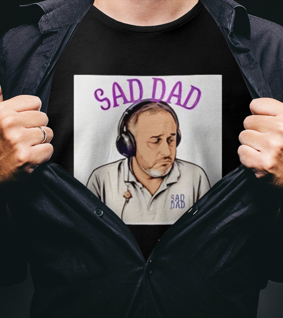 Sad Dad Headphones Fatherhood Parenting Mood T-Shirt