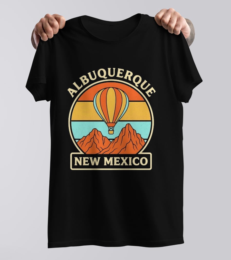 Albuquerque New Mexico Hot Air Balloon Over Mountains T-Shirt