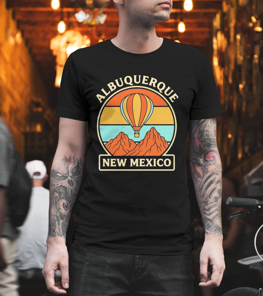 Albuquerque New Mexico Hot Air Balloon Over Mountains T-Shirt